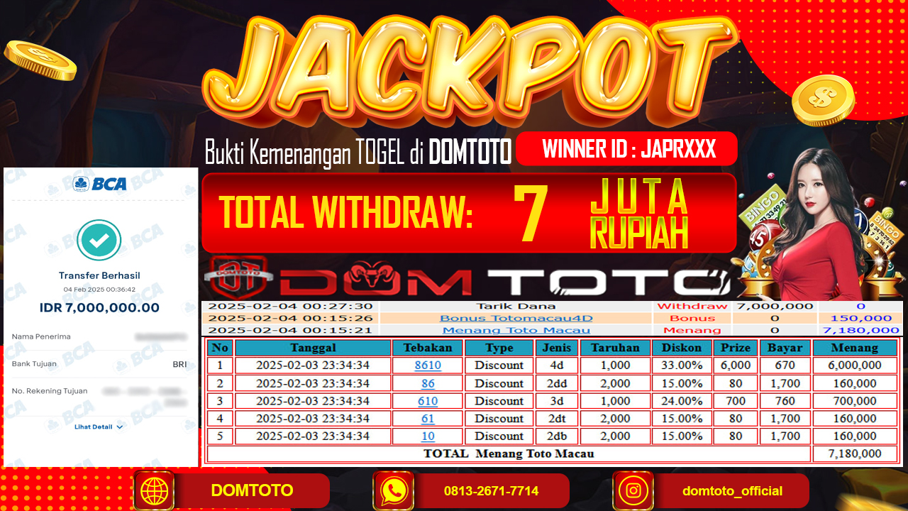 JACKPOT TOGEL TOTOMACAU 4 FEBRUARI 2025